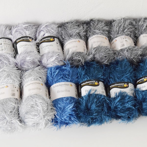 Paquet VENTE BRÉSILIA + 13 pelotes de Schachenmayr, 50g=90 m, 100% polyester, fil à franges, fil pelucheux pour crochet et tricot