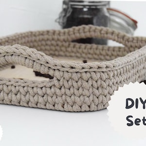 DIY Set TILDA • für Tablett und Häkelkörbe • mit Garn Holzboden in Wunschfarbe • Aufbewahrungskorb • Geschenkkorb • Holztablett