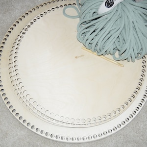 XXL wooden base up to 60 cm diameter for crochet baskets with extra large holes, round 14 mm hole size, for Bobbiny JUMBO, various sizes