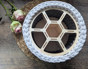 Round storage crochet basket with compartments, sections, basket, housewarming gift, bathroom decorative basket, gift basket, round basket decoration