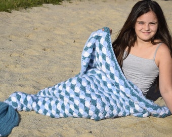 Mermaid blanket - SOFTY - in light blue tones, various sizes, fin blanket, blanket, mermaid blank, caudal fin