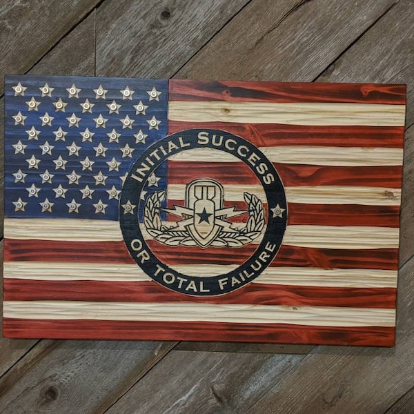 Wooden American/EOD  Flag with chiseled texture, rustic USA Flag. Free Shipping. Veteran Made in USA