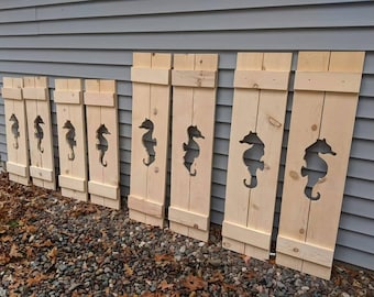 Exterior Seahorse Shutter made of Pine perfect for your Cabin, cottage, or beach house decor