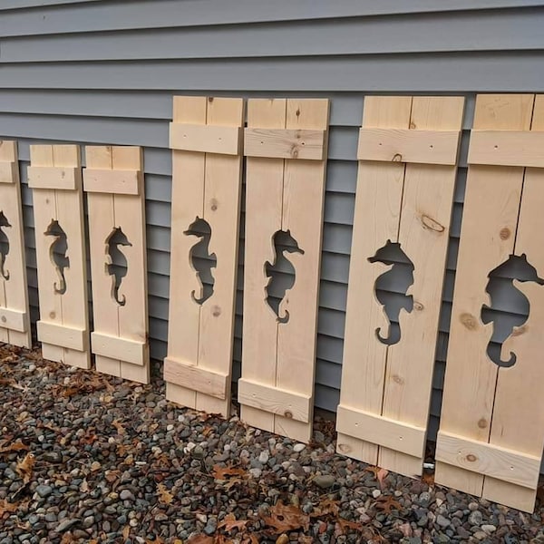 Exterior Seahorse Shutter made of Pine perfect for your Cabin, cottage, or beach house decor