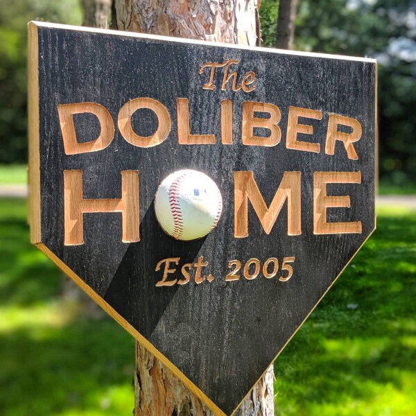 Family Sign Home Plate Est. Wedding sign with baseball or softball