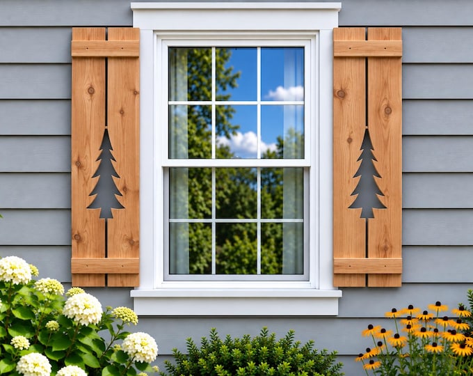 Cedar Exterior Shutter with Tree cutout: Customize your shutter height