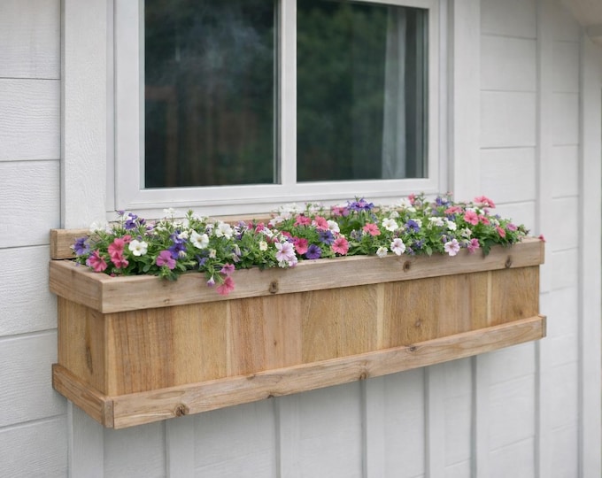 Cedar Window Planter Box – Modern Farmhouse Flower Box – Custom 18”–48” Wide – Outdoor Wood Window Box