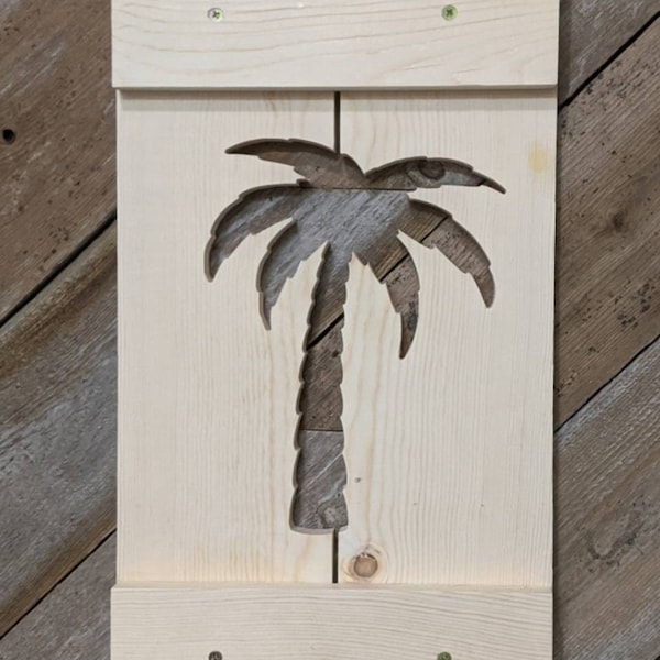 Exterior Palm Tree Shutter made of Pine perfect for your Cabin, cottage, or beach house decor