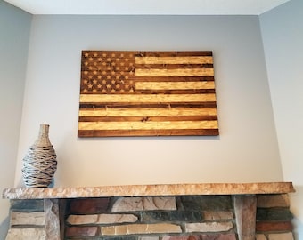 Wooden American Flag  with chisel texture,Rustic flag Wooden flag, American flag, Veteran Made FREE Shipping