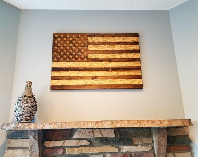 Wooden American Flag  with chisel texture,Rustic flag Wooden flag, American flag, Veteran Made FREE Shipping