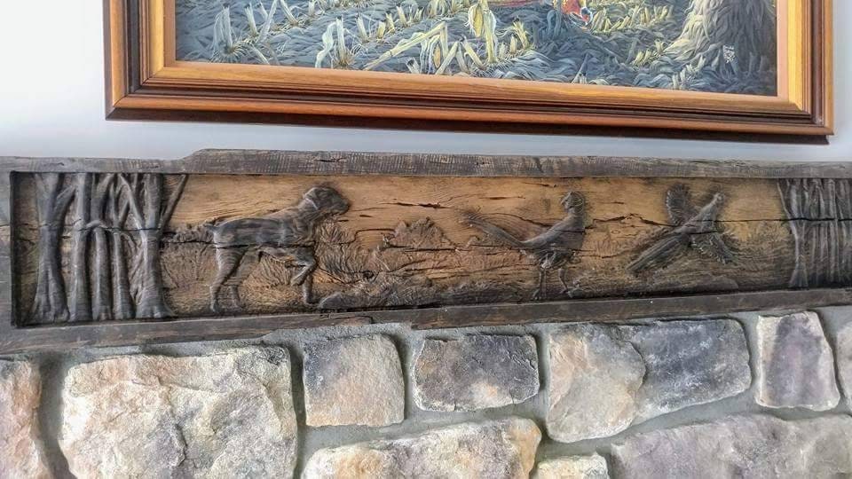 Rustic Carved Fireplace Mantel Reclaimed Barn Wood Beam