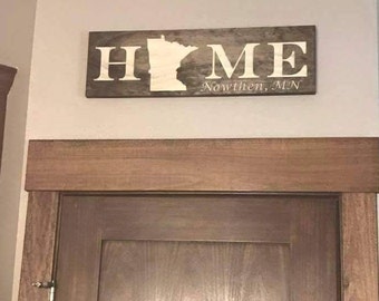 Minnesota Carved Home Sign with optional City engraved great house warming gift