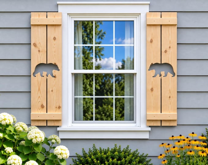 Exterior Bear Shutter made of Pine perfect for your Cabin, cottage, or beach house great rustic northwoods decor