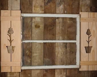 Exterior Tulip Shutter made of Pine perfect for your Cabin, cottage, or Garden Shed great rustic northwoods decor