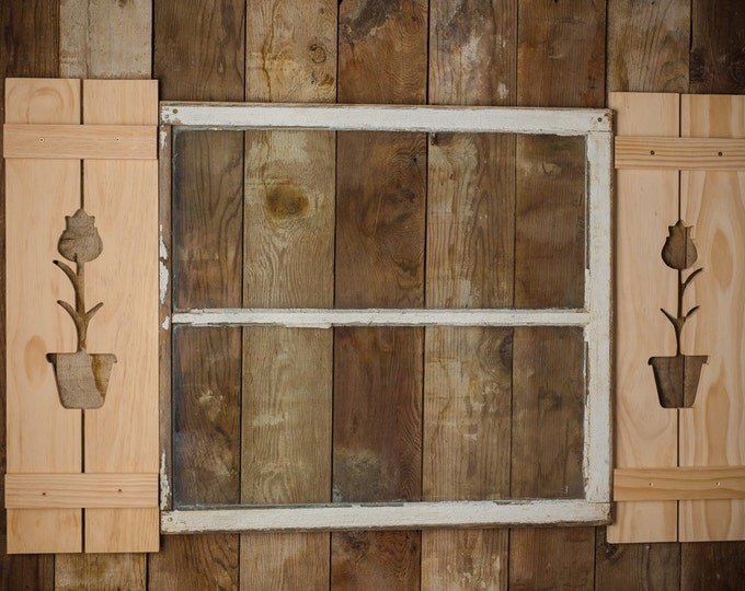 Exterior Tulip Shutter made of Pine perfect for your Cabin, cottage, or Garden Shed great rustic northwoods decor