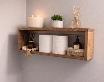 Over Toilet Storage Shelf – Rustic Wooden Bathroom Shelf – Farmhouse Toilet Paper Holder – Floating Bathroom Organizer – 24” Wood Shelf