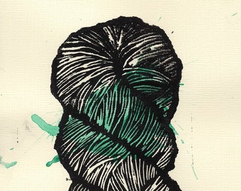 Hand Carved Yarn Skein Stamp and Watercolor Print