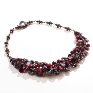Red Picasso Wire Crochet Statement Necklace