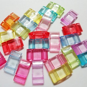 Carrier Beads. Assorted Colors, 17x9x5mm. Acrylic Two Hole Beads for Peyote Strips. 10-Pieces.