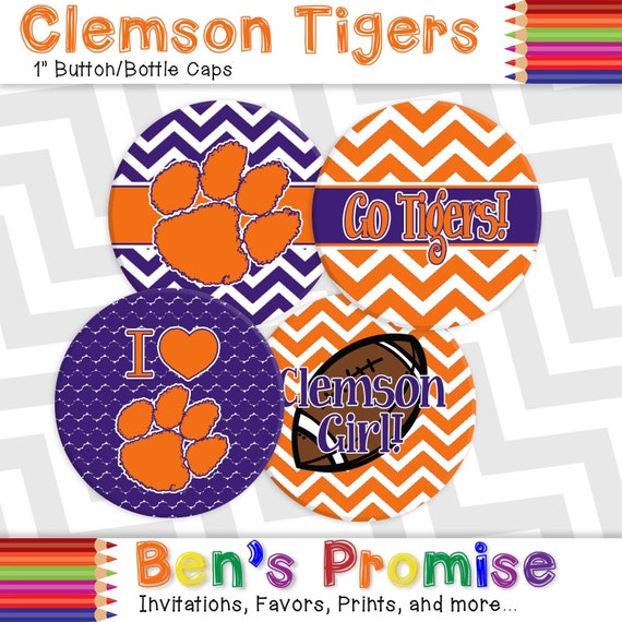Digital Diy Clemson Tigers 1 Bottle Caps Tiger Paw Logo Go Tigers Clemson Girl I Heart Tigers