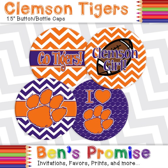 Digital Diy Clemson Tigers 15 Bottle Caps Tiger Paw Logo Go Tigers Clemson Girl I Heart Tigers