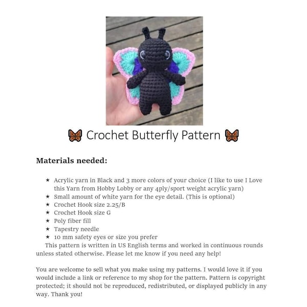 Butterfly Crochet Pattern, Crochet Butterfly. Amigurumi Butterfly, Butterfly Doll