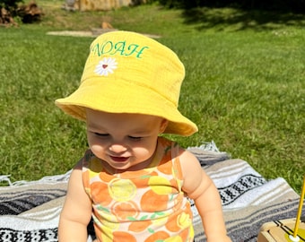 One-of-a-kind embroidered baby bucket hat for baby/toddler