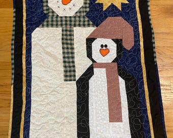 Handmade Primitive Quilted Snowman Wall Hanging, Farmhouse Christmas Decor