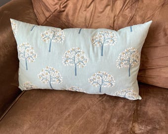 Embroidered sage green 14 x 22 lumbar pillow