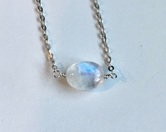 Moonstone necklace June birthstone rainbow briolettes cluster silver gold simple jewelry