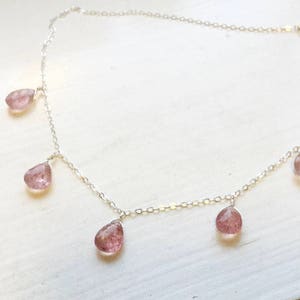 Strawberry quartz necklace simple statement silver gold rose gold oxidized silver