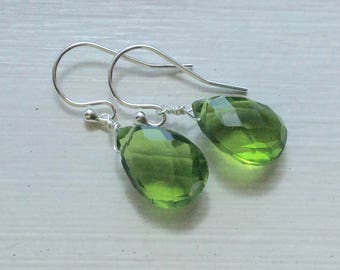 Peridot earrings quartz August birthstone dramatic modern gold silver ear wires