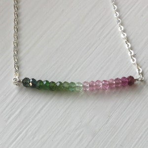 Watermelon tourmaline necklace October birthstone ombre gradient multi silver gold chain rondelles