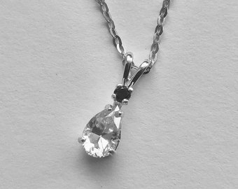 Pear mossanite black diamond pendant necklace sterling silver 1.15 ct