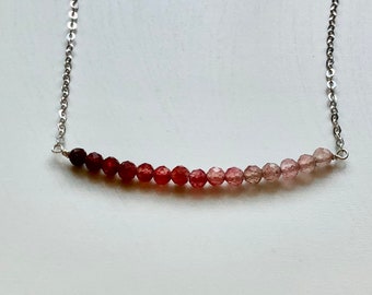 Strawberry quartz bar necklace sterling silver gold rose gold simple necklace