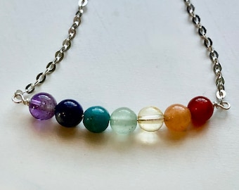 Rainbow Chakra Necklace: Sterling Silver Gemstone Bar