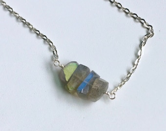 Labradorite necklace bar sterling silver or gold chain delicate
