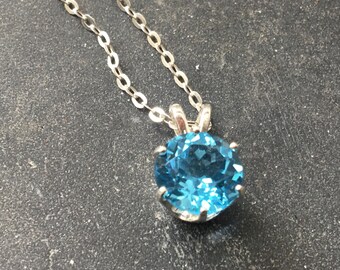 Genuine Blue topaz pear necklace sterling silver (NATURAL NOT LAB stone)