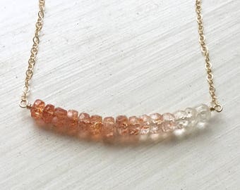 Sunstone necklace Oregon gradient bar necklace silver gold rose oxidized