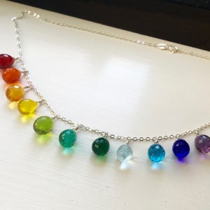 Rainbow necklace LGBTQ pride jewelry hydro quartz silver yellow gold rose gold fill