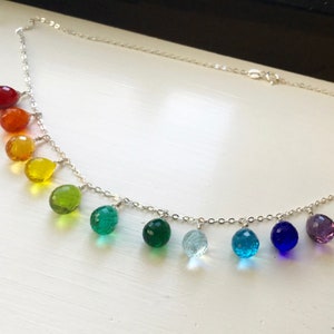 Rainbow necklace LGBTQ pride jewelry hydro quartz silver yellow gold rose gold fill