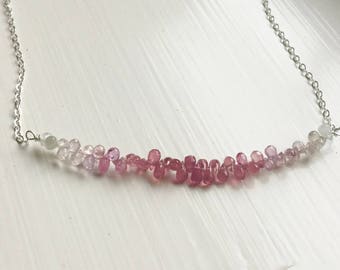 Pink sapphire necklace September birthstone silver oxidized gold rose