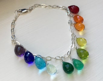 Rainbow bracelet LGBTQ pride jewelry hydro quartz silver yellow gold rose gold fill