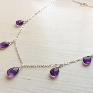 Amethyst necklace February birthstone simple statement silver gold rose gold oxidized silver