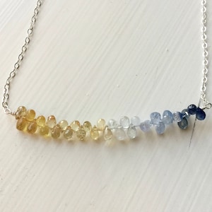Sapphire necklace blue yellow white September birthstone genuine gemstones gold silver