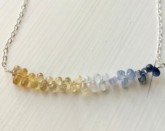 Sapphire necklace blue yellow white September birthstone genuine gemstones gold silver