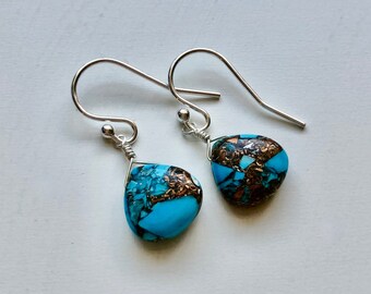 Turquoise earrings sterling silver gold fill heart copper howlite heart shape