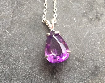 Genuine Amethyst necklace pear sterling silver (NATURAL NOT LAB stone)