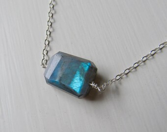 Labradorite necklace silver gold chunk square nugget oxidized rose