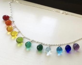 Rainbow necklace LGBTQ pride jewelry hydro quartz silver yellow gold rose gold fill